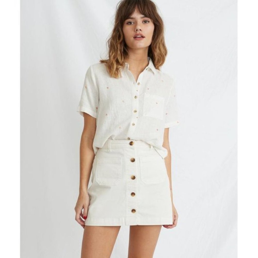 New Marine Layer Shelby button front frayed distressed hem a-line miniskirt